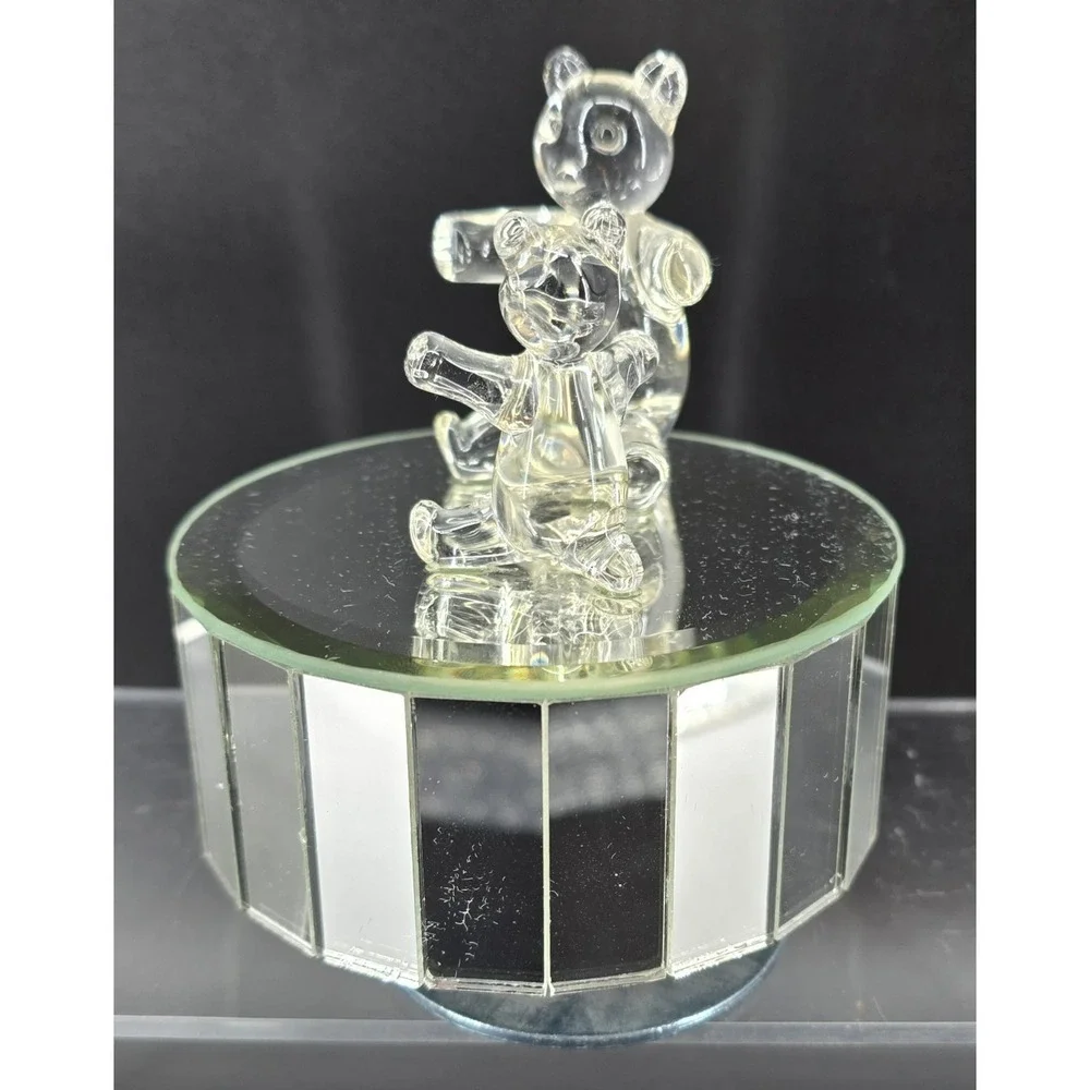Vintage Music Box Rotating Glass Teddy Bear Mirror Works Collectible‎ Gift